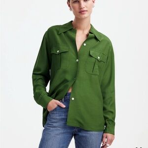Madewell Alexa Chung for Madewell Pleat-Pocket Button-Up Shirt in Dark Pine M